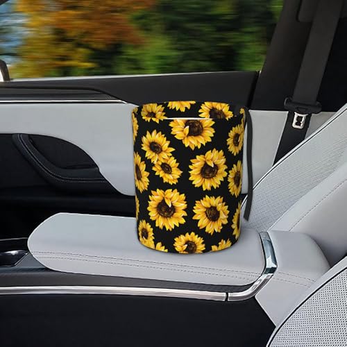 Image of Car Garbage Bag Abstract Yellow Sunflower Mini Car Trash Bin Portable Collapsible Waterproof Rubbish Bag for Car Accessories Back Front Seat Cup Holder