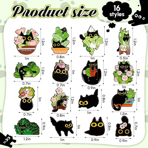 Juexica 16 Pcs Black Cat Enamel Pin Bulk Anime Animals Cute Kawaii Creative Lovely Metal Kitten Brooches for Backpack Hat Jackets Bag Clothes Accessories Christmas Holiday Gifts2