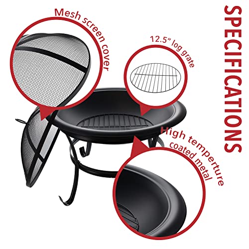 Gas One 22 in Outdoor– Wood Burning Fire Pit with Mesh Lid and Fire Picker – Durable Alloy Steel Fire Pits for Outside – Small Fire Pit for Backyard, Porch, Deck, Camping, BBQ Gas One 22 in Outdoor– Wood Burning Fire Pit with Mesh Lid and Fire Picker – Durable Alloy Steel Fire Pits for Outside – Small Fire Pit for Backyard, Porch, Deck, Camping, BBQ