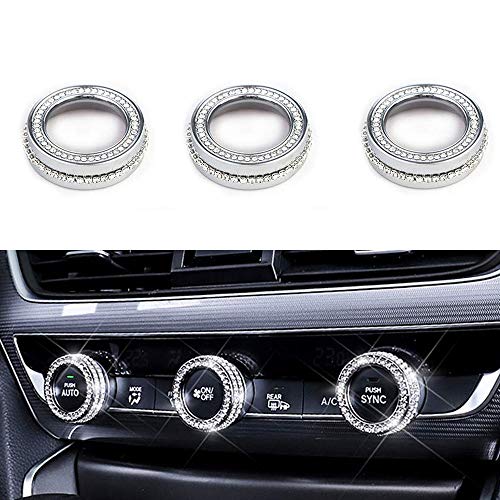 Pursuestar 3Pcs Bling Crystal Silver Air Conditioner AC Climate Control Switch Knob Diamond Cover Ring Trim for Honda Accord Sedan Touring Sport EX EX-L LX 10th 2018 2019