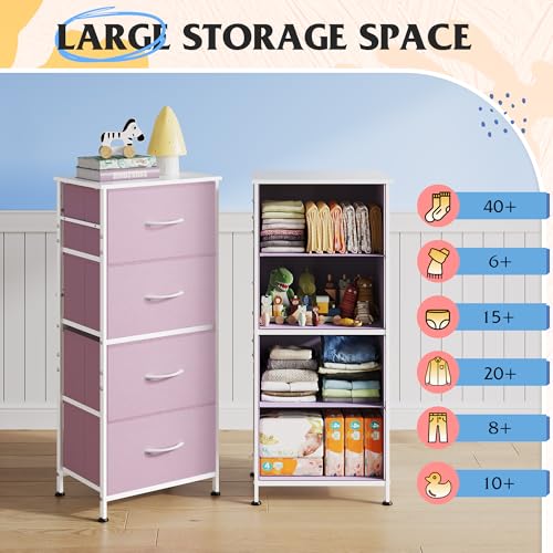 Image of WLIVE Dresser with 4 Drawers, Storage Tower, Organizer Unit, Fabric Dresser for Bedroom, Hallway, Entryway, Closets, Sturdy Steel Frame, Wood Top, Easy Pull Handle,A-Pink