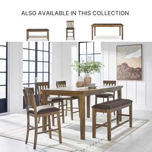 Image of Signature Design by Ashley Vallister Contemporary Tufted Faux Leather Upholstered Counter Height Dining Bench with Burnished Edges, Light Brown