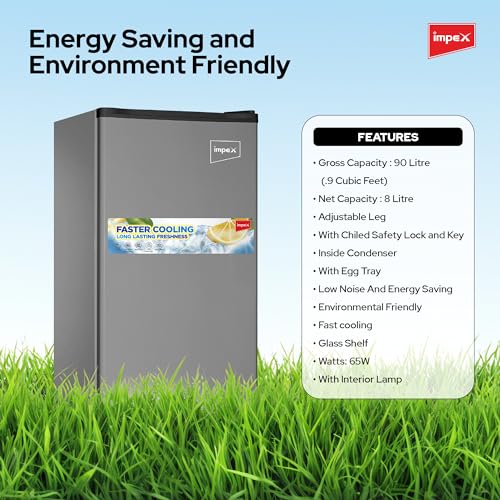ثلاجة إمبكس دايركت كول ذات باب واحد، سعة 90 لترًا (2.9 قدم مكعب)، ثلاجة تبريد أسرع، فريزر، أرفف زجاجية، قفل أمان ومفتاح، تصميم منخفض الضوضاء وموفر للطاقة، ضمان لمدة عامين - IMRF 140C