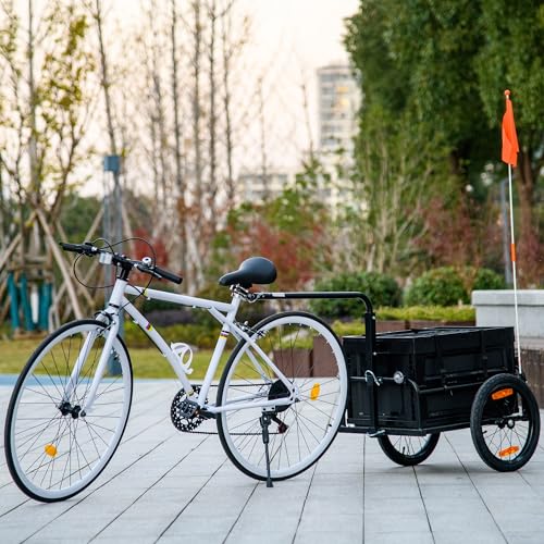 Image of Aosom Bike Cargo Trailer Removable Storage Box Bottom | Bicycle Trailer Wagon Cart, Quick Release 16 inch Wheels, Safe Reflectors