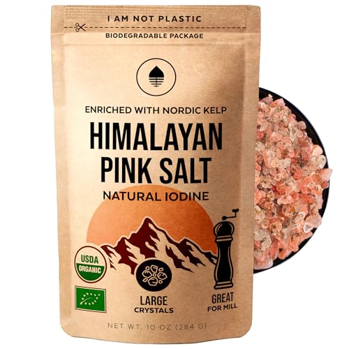 Himalaya-Rosa Salz mit Nordischem Kelp | Natürlich jodiert, Jodquelle für Schilddrüse | Grobes Gourmetsalz zum Kochen & Würzen | Vegan, ohne Zusatzstoffe, 10 oz | Aus der Salt Range Pakistan
