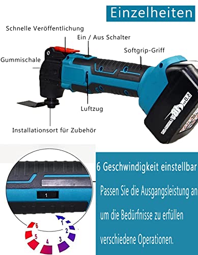 Oszillierendes Werkzeug, Multifunktionswerkzeug 18V, 6 variable Drehzahlen, max. 20000 U/min, 4° Oszillationswinkel, zum Entfernen, Schaben, Schneiden, Ersatz für Makita-Werkzeug, nur Gehäuse – Bild 5