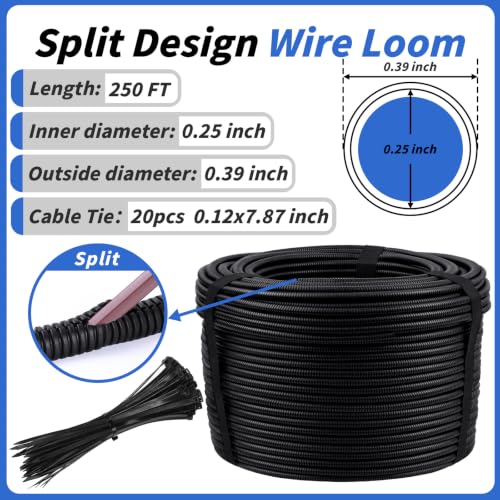250 ft 1/4 in Split Wire Loom Tubing, with 20 Cable Ties by Oleitodh - Used condition - Image 2
