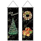 next.design 2本セット クリスマス 掛け軸 細タペストリー ツリー リース デザイン 装飾 卓上 部屋 和室 パーティー グッズ 雑貨 ポスター 飾り 玄関 室内 屋外 置物 壁 壁面 吊るし (デザイン２)