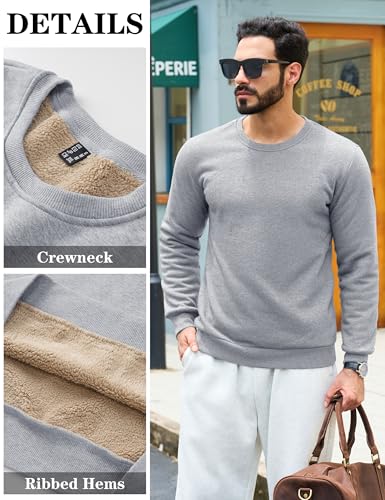 Image of TACVASEN Men's Crewneck Sweatshirt Warm Sherpa Lined Thermal Sweatshirts Heavyweight Long Sleeve Winter Fleece Pullover Shirt