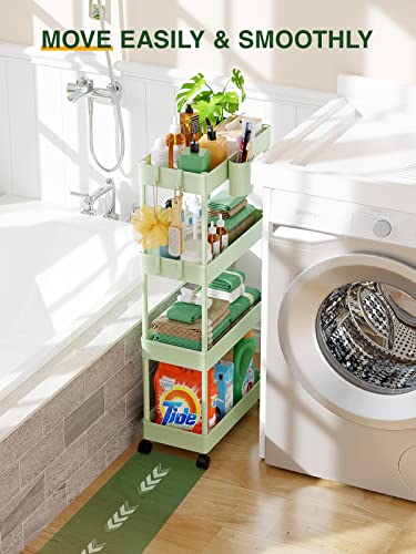 Lehom Slim Rolling Storage Cart - 4 Tiers Bathroom Organizer Utility Cart Slide Out Storage Shelves Mobile Shelving Unit For Kitchen, Bedroom, Office, Laundry Room, Small Narrow Spaces, Green #TOP4