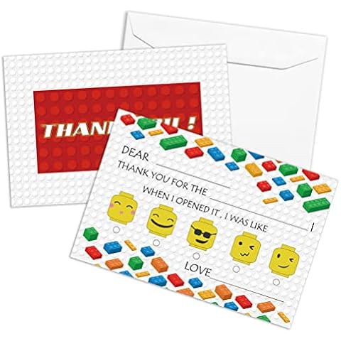 QOFO Building Blocks Fill in the Blank Thank You Cards,Thank You Notes,Gender Neutral Thank You Cards,For Boys Girls Birthday Party,Event,or Holiday Use,Thank You Notes with Envelopes Set of 25-GXK10 Cover