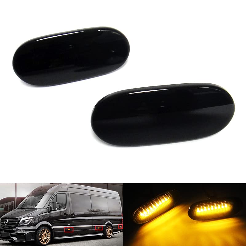 RZG 2x Schwarz Getönte Linse Seitenmarkierungsleuchte LED Blinker Reflektor Licht Für 2014-2022 MB Sprinter 906 907 910 Crafter 2E