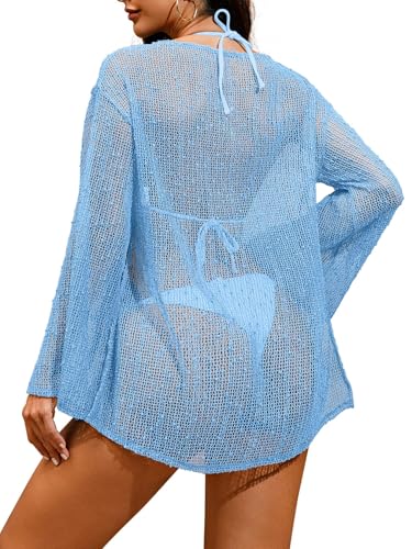 Image of Lilosy Sexy Crochet Sheer Kaftan Caftan Beach Dress Bathing Suit Swim Coverup Summer Vacation Outfits One Piece