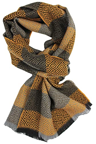 Écharpe tissée homme chaude laine carreaux marron gris 190x37 cm