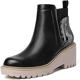 Mostrin Chelsea Boots for Women Black Platform Ankle Boots Chunky Lug Sole Boots Slip on Elastic Fall Boots Wedges Block Booties Size 7.5