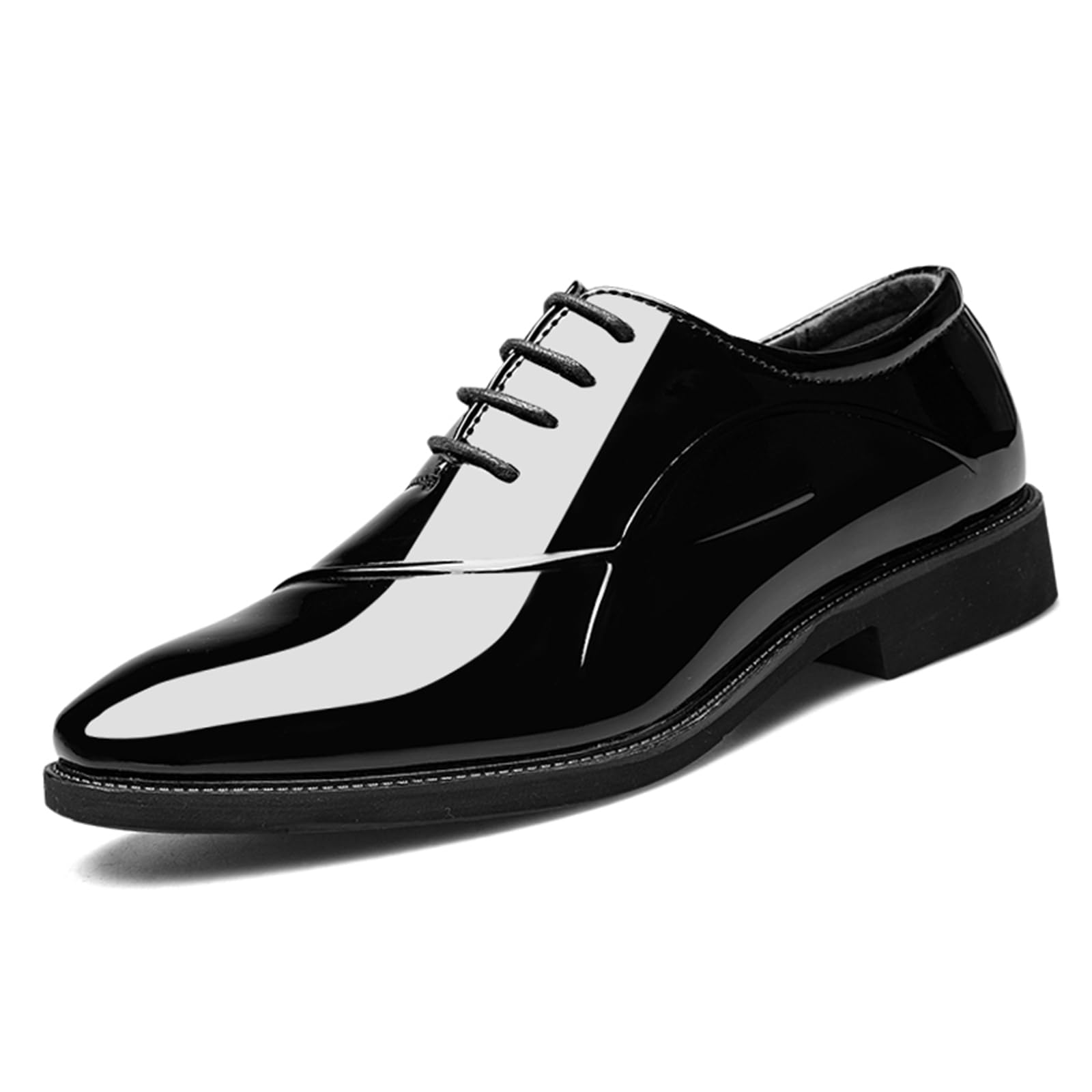Faux Patent Leather Dress Shoes for Men Classic Lace-up Formal Oxfords Shoes Business Wedding Tuxedo Wingtip Shoes Black