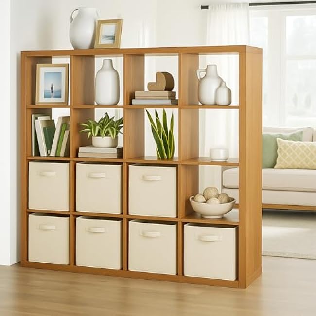 PowerKing Collapsible Storage Cubes with Handles, Fabric Foldable Bins for Closet Shelves, Durable Organization Storage Bins, 10.5'' x 11'' x 10.5'', 2 Pack, Cream