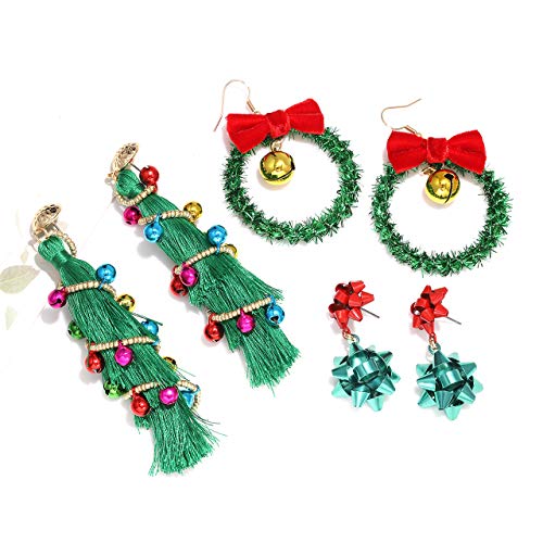 Nvenf Christmas Earrings For Women Xmas Wreath Bow Earrings Long Tassel Christmas Tree Earrings Festive Gifts For Girls Holiday Accessory (Style A - Christmas Tree) #TOP5