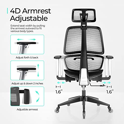 Linsy Home High-Back Office Chair, Swivel Ergonomic Task Chair With Adjustable Headrest And Arms, Lumbar Support And Pu Wheels, Computer Mesh Chair For Home Office, Dark Grey #TOP6