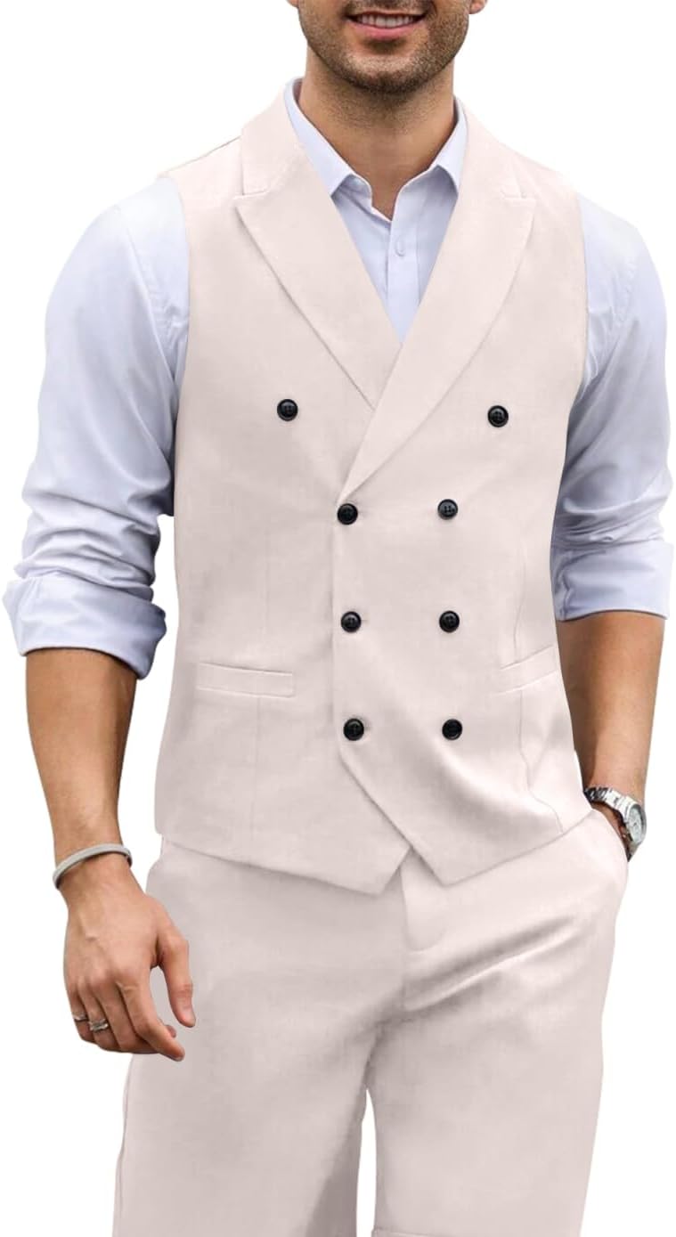 Men's 2 Piece Suit Vest Pants Set Double Breasted Waistcoat for Business Wedding Prom Homecoming
