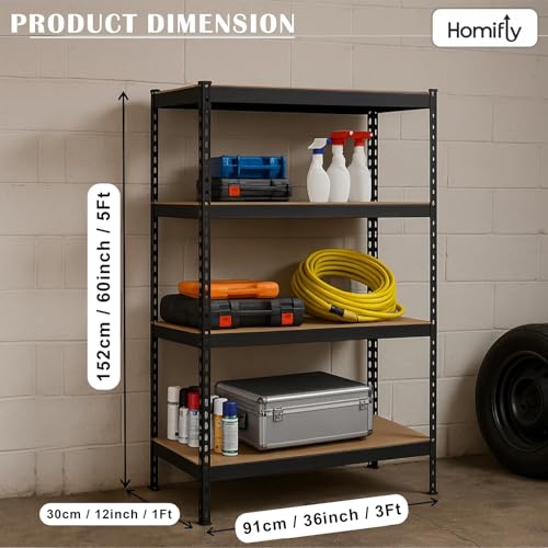 Image of HOMIFLY 4-Tier Extra Large Metal Shelf Rack /60x36x12 InchAdjustable Boltless Shelving Unit /Heavy Duty Display Rack Organizer for Garage /Kitchen /Warehouse /Tool-Free Assembly and Rust-Resistant