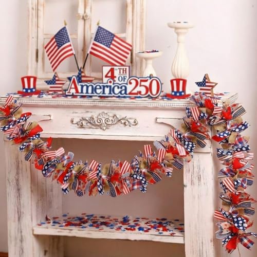 Yuefunny 68" L Patriotic Garland Memorial Day Decorations, 4th of