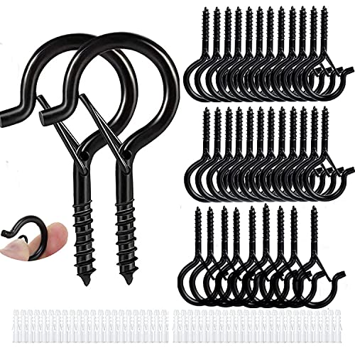 ZtohPyo 35 Pack Q-Hanger Hooks for Outdoor String Lights,Screw Ceiling Hooks with Safety Buckle for Hanging Plants Outdoor Wire Christmas Lights & Patio Lights, 2.2 Inches, Black