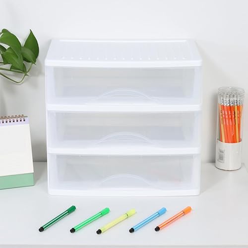 Miniatura 6 de BYCY Almacenamiento apilable de plástico con 3 cajones, organizador de maquillaje de baño blanco con cajones anchos transparentes, organizador de