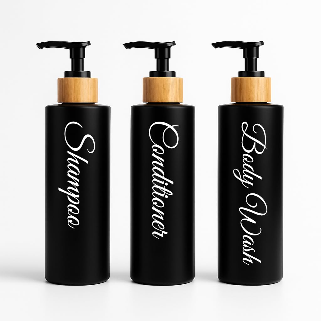 uMadeUs Shampoo and Conditioner Dispenser - Essentials Toiletry Bottles - Shower Refillable Shampoo and Body Wash Soap Pump Bottle – 3X 16oz