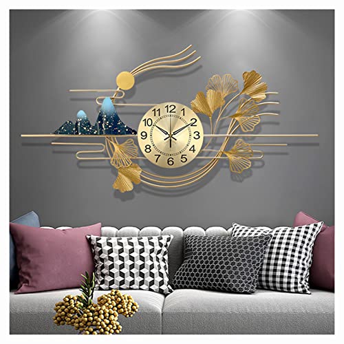 Horloge murale pour habiller un grand mur vide decoration ginkgo dore metal