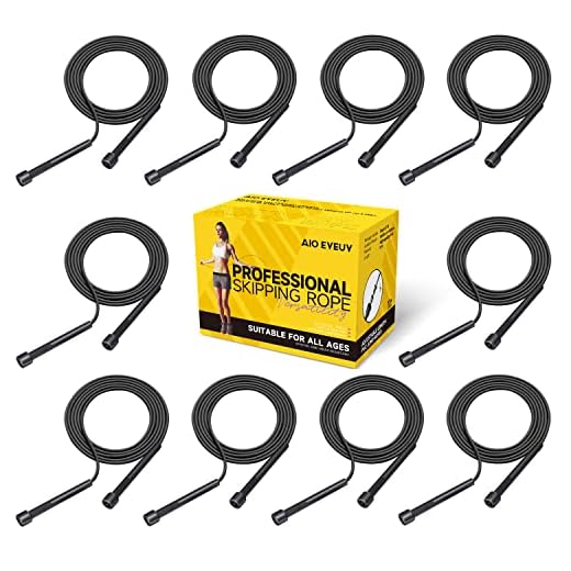 AIO EYEUY Adjustable Jump Rope for Fitness and Exercise-PVC Skipping Rope for Men,Women and Kids-Tangle-Free for Keeping Fit, Training, Workout 10 Pack Black
