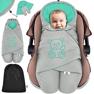 KIDIZ® Baby Einschlagdecke Winter mit Kapuze +Tasche Babyeinschlagdecke Universal für Babyschale, Autositz, z.B. für Maxi-Cosi, Römer für Buggy Babybett Kinderwagen & alle Gurtsysteme 3 & 5-Punkt Gurt