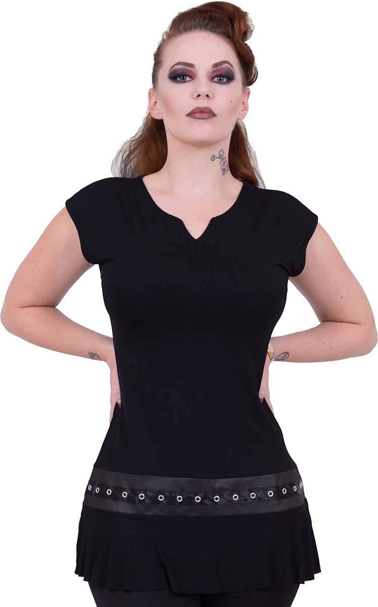 Spiral Women's Gothic Rock - Stud Waist Mini Black Dress, Black, XL UK