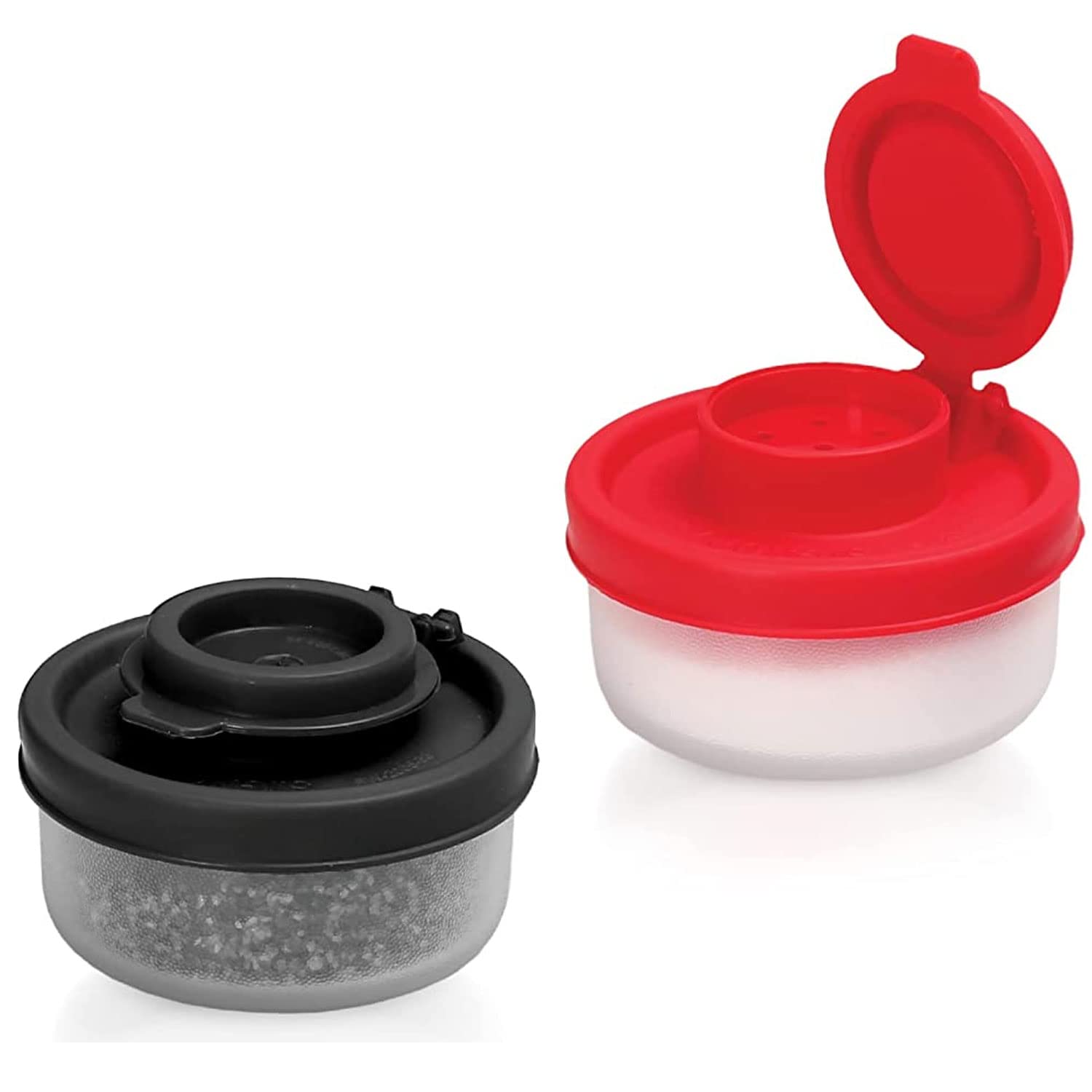 Excefore Salt and Pepper Shakers Moisture Proof Set of 2 Small Salt Shaker Mini Plastic Airtight Spice Jar Dispenser to go Camping Picnic Outdoor Kitchen Lunch Boxes Travel Spice Set Clear