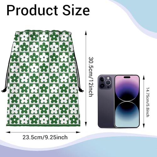 Image of Green Checkered Floral Grip Bag for Gymnast Adjustable Gymnastics Drawstring Bag Storage Pouch