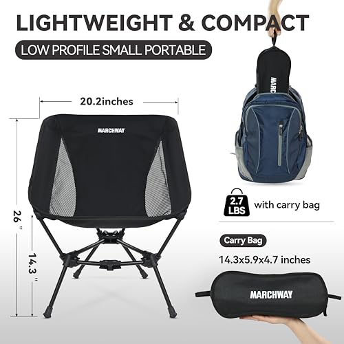 Image of MARCHWAY Lightweight Folding Camping Chair, Portable Foldable Compact for Outdoor Camp, Travel, Beach, Picnic, Festival, Hiking, Backpacking, Supports 330Lbs (Black)