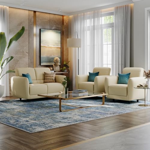 Image of Wakefit Sofa Set | 5 Year Warranty | Sofa 4 Seater, 4 Seater Sofa for Living Room, Wooden Sofa Set, Sofa Set 2+1+1 Seater - Solomon(Robin : Beige)