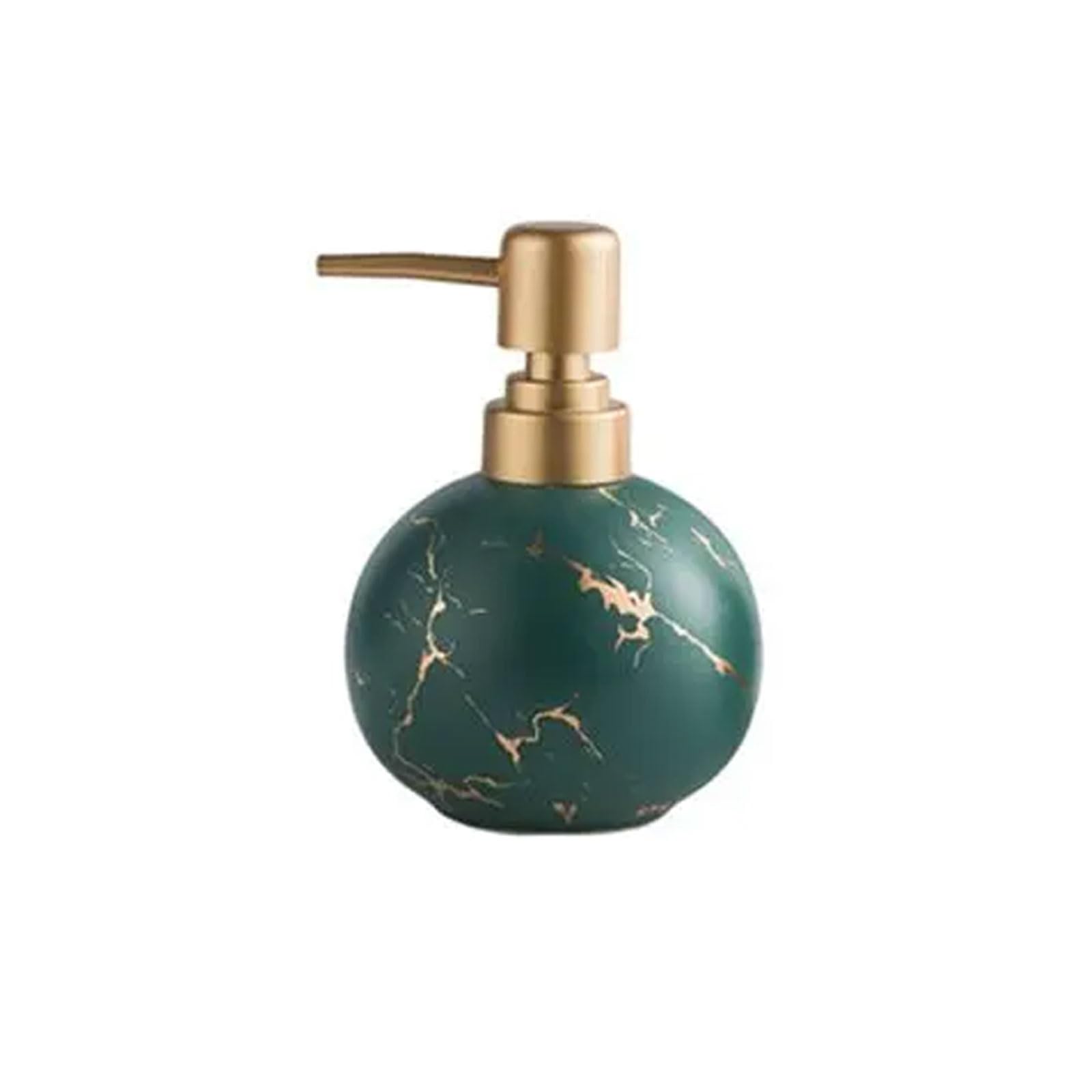 Marbling Round Ceramic Soap Dispenser 10.1oz, Multi-Color Marble Veins, Countertop for Kitchen Bathroom(Dark green)
