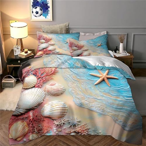 Parure de lit plage en microfibre premium avec motifs coquillages imprimés 3D