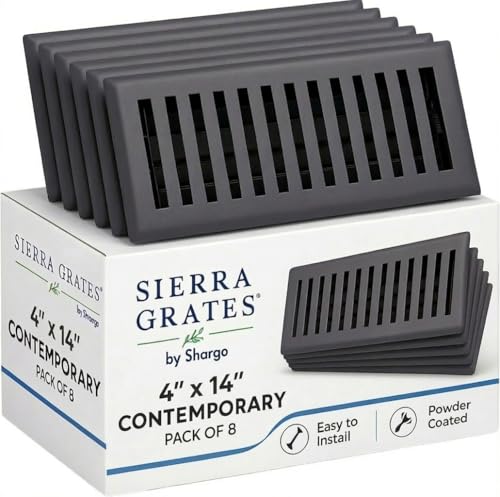Sierra Grates 4" x 14" Contemporary Design Steel Floor Register in Granite Grey Finish for Floor l- Decorative Air Vent Covers- Floor Register 4 x 14 (Case of 8)