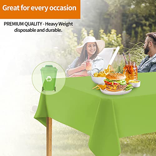 Image of Lime Green Disposable Plastic Tablecloth for Rectangle Tables (12 Pack) Premium Decorative Table Covers, for Parties, Events and Weddings, Indoors & Outdoors, 54 x 108 inch, Rectangle, Lime Green