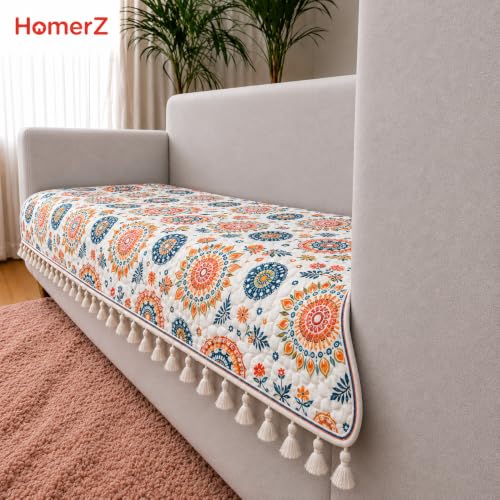 Image of Homerz Premium Printed Quilted Velvet Sofa Slip Cover Protector with Tassels, Sofa Mat, Exact Size, Antislip Cover (Mosaic, 3 Seater, Half)