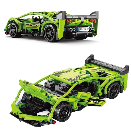 Image of Lamborghini RC Car Kit for Kids & Adults | 2.4GHz Remote Control DIY Sports Car | Rechargeable STEM Building Toy with Openable Doors (Lamborghini Green 428 PCS)