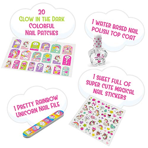 Hot Focus Unicorn Nail Kit – Kids Nail Polish Set For Girls Ages 5 6 7-12 With 77+ Pieces, Spa Kit, Nail Art Decoration Set, Glow-In-The-Dark Nail Patches, Stickers, And Water-Based Polish - Girls' Nail Kit. #TOP2
