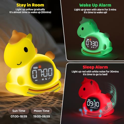 Image of Alarm Clock with Night Light for Kids with Sleep Training and Sound Machine, Rechargeable Silicone Lamp OK to Wake Clock,Cute Animal Tabletop Lamp, Perfect Sleep Companion for Boys Girls,Pink Pony