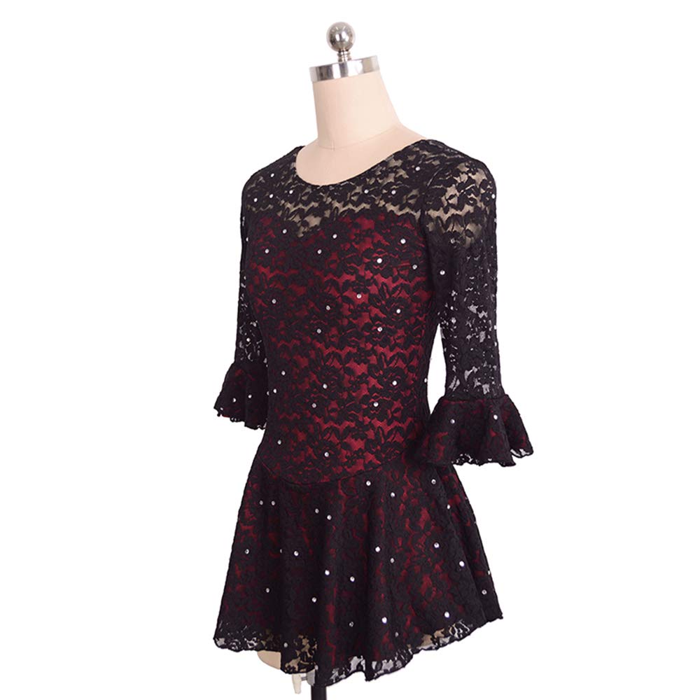 LIUHUO Vestito da Pattinaggio di Figura di Ghiaccio per Ragazze e Donne Vestito in Pizzo Vestito da Pattinaggio a rulli Vestito a Maniche Lunghe