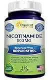 Nicotinamide with Resveratrol - 120 Veggie Capsules - Vitamin B3 500mg (Niacinamide Flush Free) - Supplement Pills to Support NAD, Anti Aging Skin Cell Health & Energy