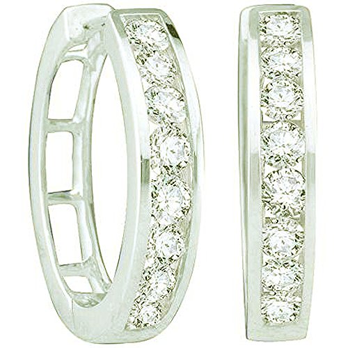 Dazzlingrock Collection 1.00 Carat (ctw) 14k Round White Diamond Women Fashion Hoop Earrings, White Gold