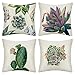 JOTOM Funda de Almohada de Lino de Poliéster Suave Cuadrada,Funda de cojín Decoración para Sofá,Hogar 45x45 cm, Juego de 4 (Suculenta)