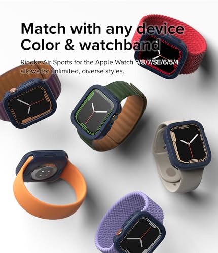 Image of Ringke Air Sports Compatible with Apple Watch 9 /8 /7 41mm Case, Apple Watch 4 /5 /6 /SE 40mm Case, Soft Flexible Rugged TPU Raised Bezel Frame Protective for Apple Watch 41mm / 40mm - Navy
